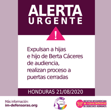 Alerta Honduras - Proceso Berta Caceres 21 agosto 2020