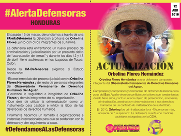 Postal #AlertaDefensoras Orbelina Flores 12042016