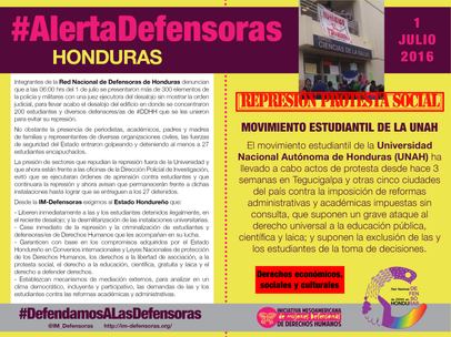 ‪#‎AlertaDefensoras‬ HONDURAS / Represión del derecho a la protesta del Movimiento estudiantil de la UNAH