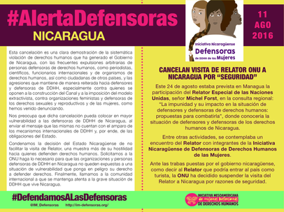 #AlertaDefensoras Relator ONU Nicaragua 11082016