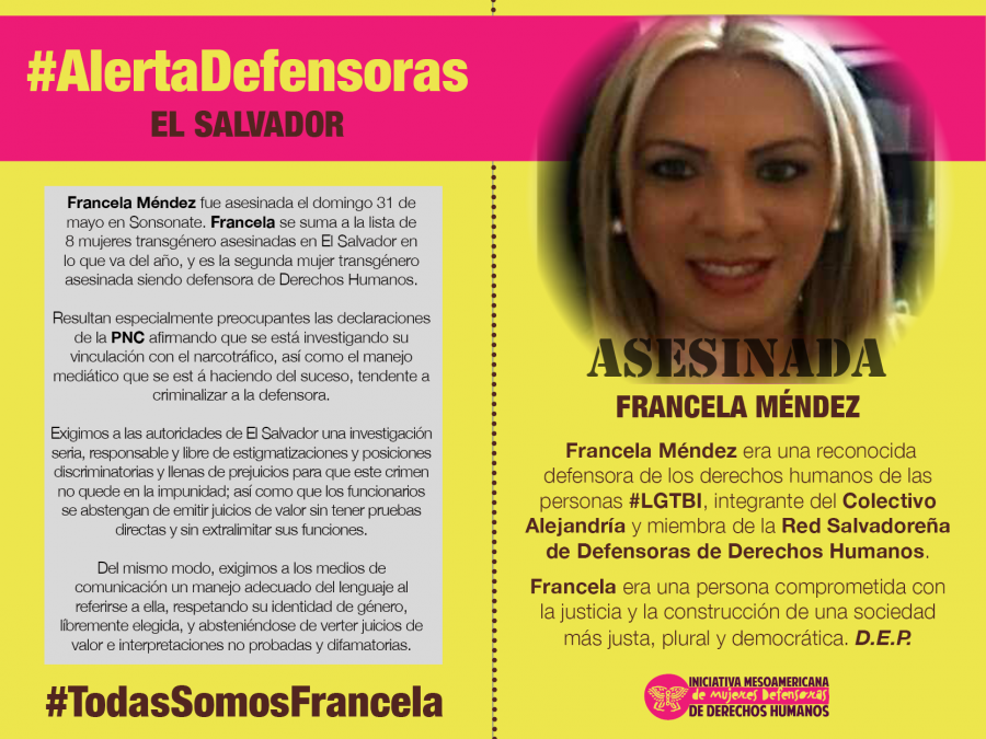 Alertadefensoras El Salvador Asesinan A Francela MÉndez Defensora De Los Derechos Humanos 7141