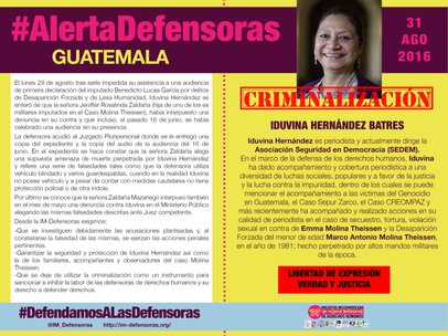 #AlertaDefensoras Iduvina Hernández 31082016