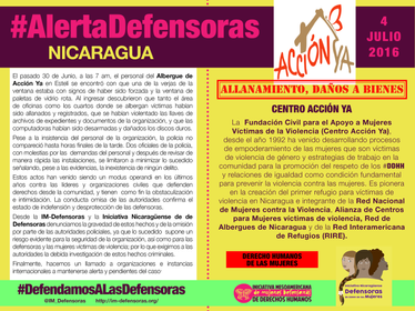 ‪#‎AlertaDefensoras‬ NICARAGUA / Allanamiento y daños a bienes en el Centro Acción Ya